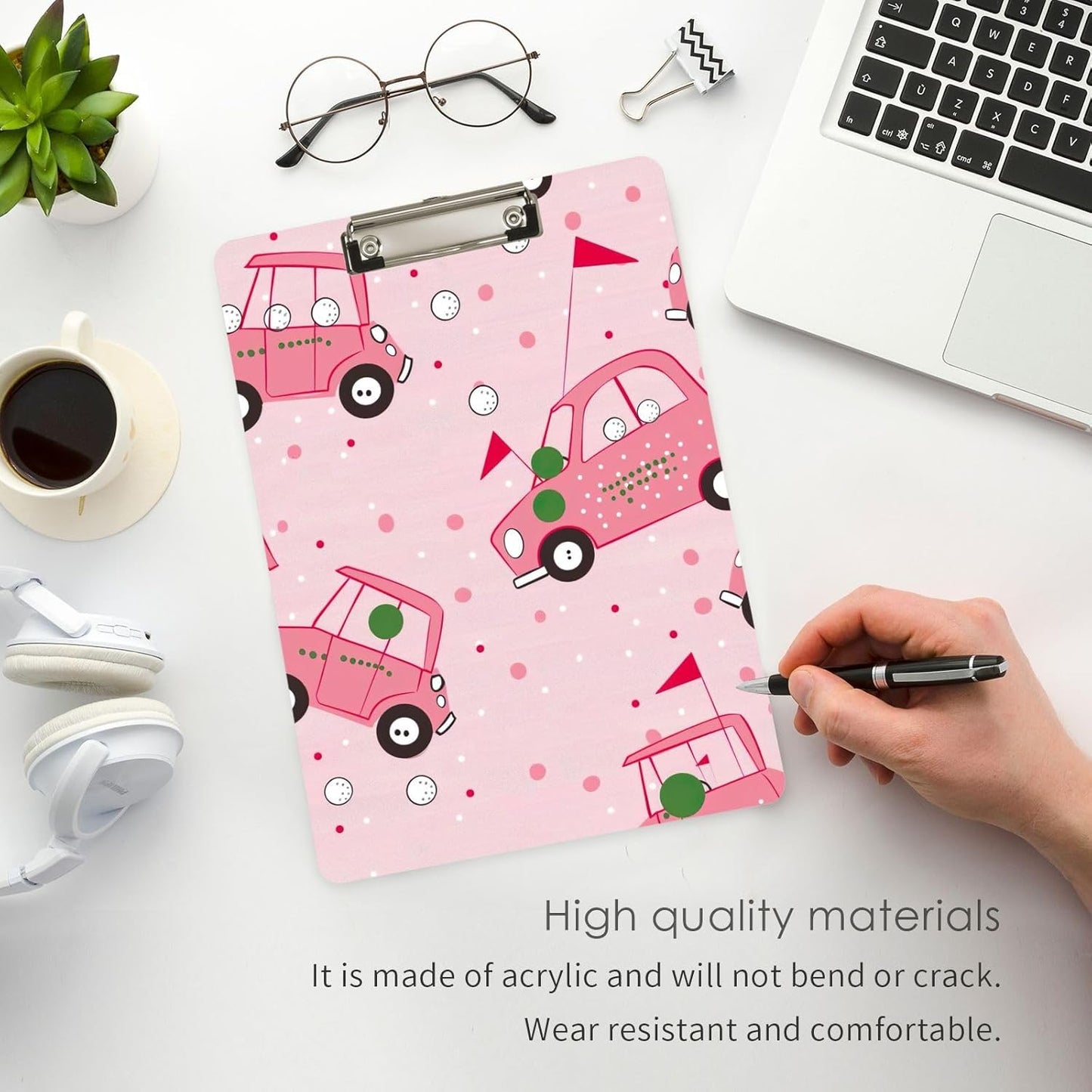 Golf CarThick Clear Acrylic Clipboard with Shiny Gold/Silver Finish Clip21344655