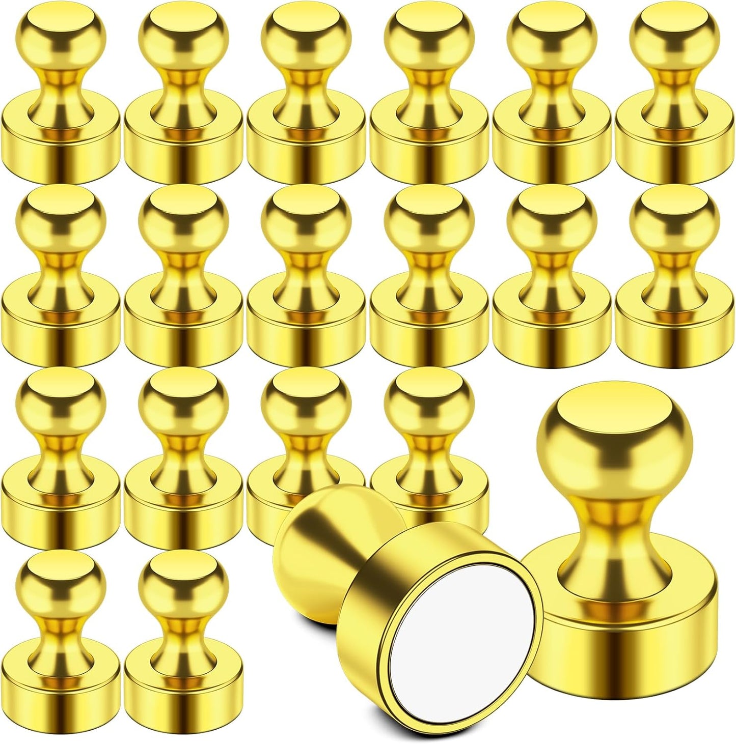 FINDMAG Refrigerator Magnets, Small Gold Neodymium Whiteboard Magnets, Heavy Duty Fridge Magnet Adults, Cute and Cool Magnetic Push Pins for Office, Kitchen, Locker, Bulletin Boards, Pack of 20