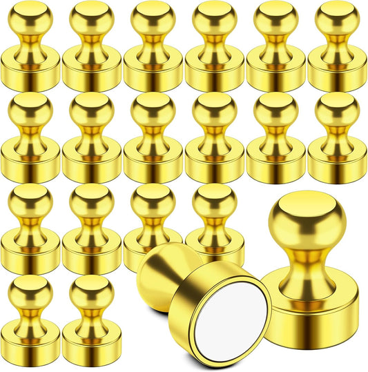 FINDMAG Refrigerator Magnets, Small Gold Neodymium Whiteboard Magnets, Heavy Duty Fridge Magnet Adults, Cute and Cool Magnetic Push Pins for Office, Kitchen, Locker, Bulletin Boards, Pack of 20