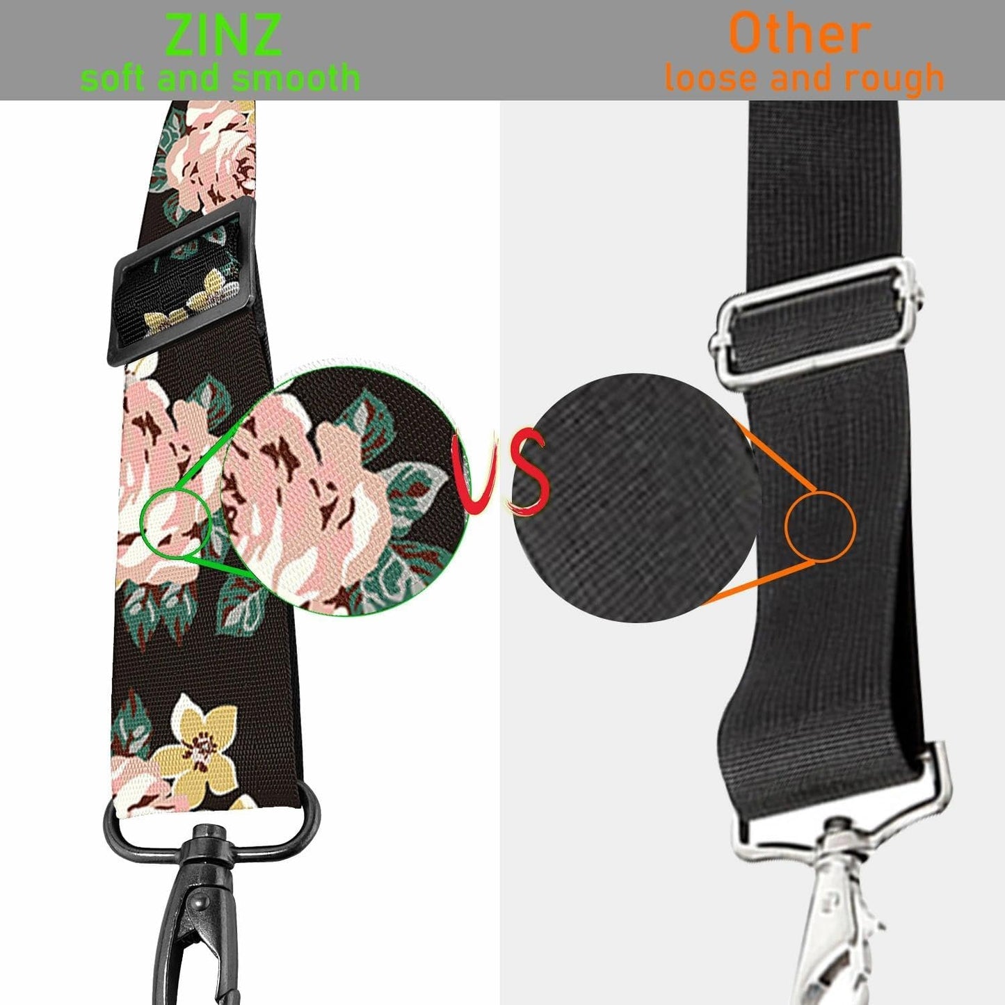 ZINZ 77 Inch Shoulder Strap Univesal Bag Strap with Fixed Pad Ultra Thick Plus Long & Breathable Cushion, Replacement Strap for Bags,Black Rose