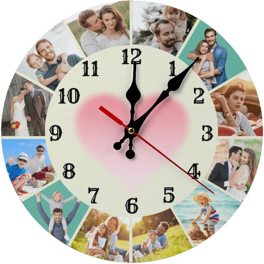 Custom Wall Clock,Personalized Wood Clock add Your Photo/Text,Customizable Silent Round Decoration for Kitchen Bathroom 13.4inch style7