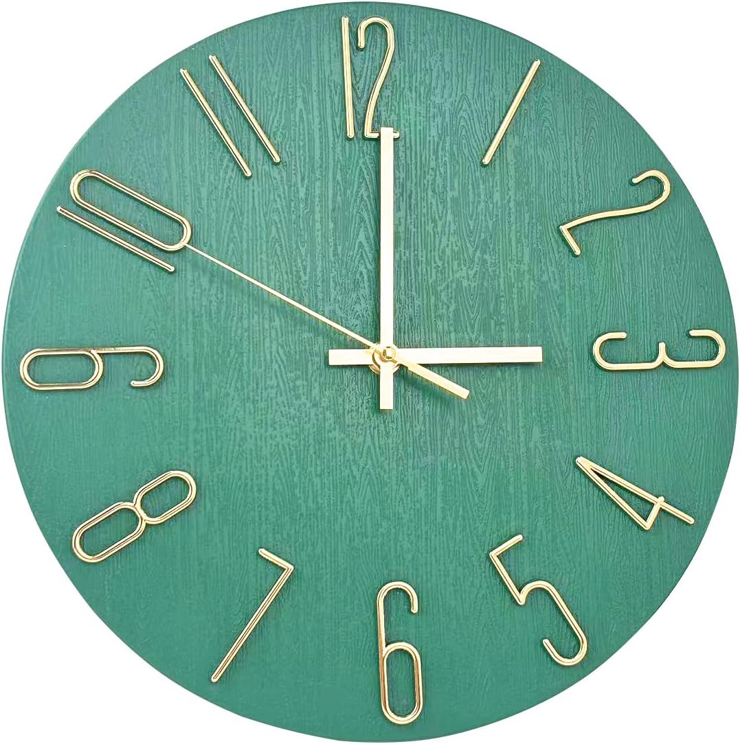 Wall Clock, Silent Clock, Wall Clocks Battery Operated， 12 inch Modern Wall Clock, Suitable for Offices, Living Rooms, Kitchens, Homes, Schools (Grass Green Without Second Hand)