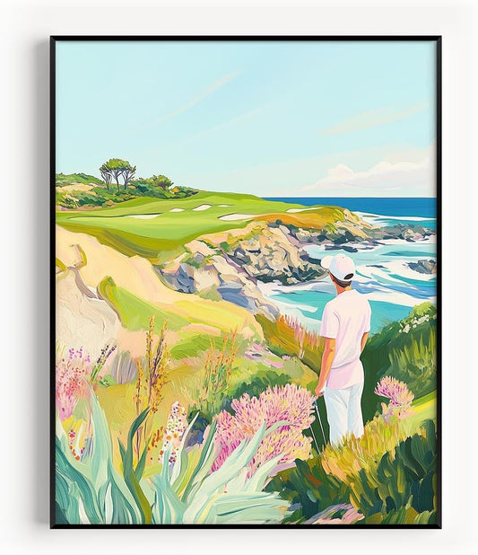 Golf Course Floral Pastel Art Print Posters - Premium Giclee Fine Art Prints - Golf Course Home Decor Posters, Golfer Art Prints for Home and Office Decor - Vintage Aesthetic, Ready to Frame