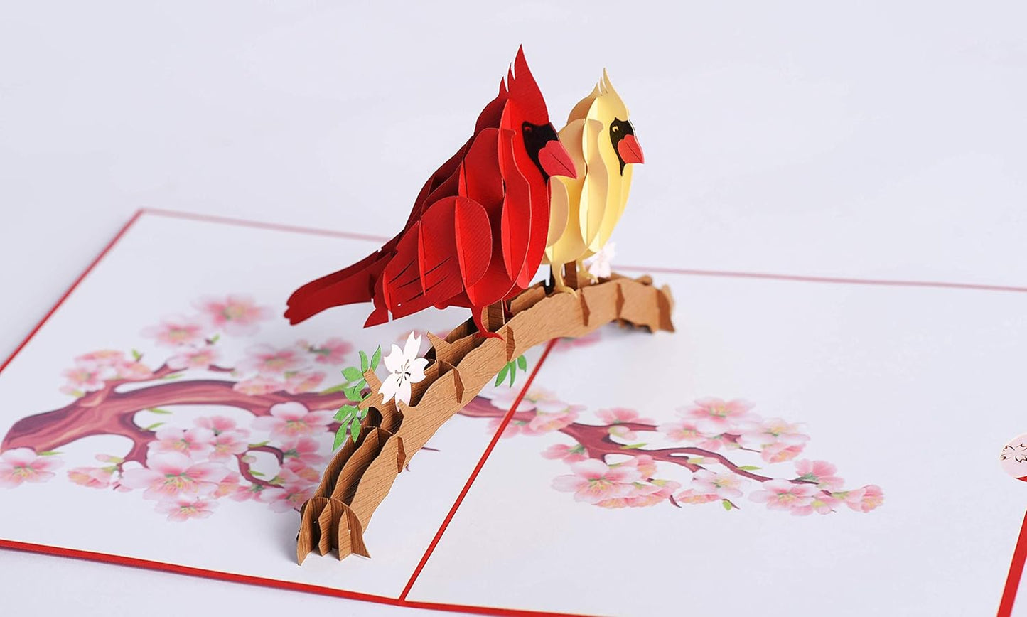 3D Popup Card of Cardinal Bird Couple, Paper Art & Handicraft, Greeting Card, Birthday, Anniversary, Christmas, Mothers Day, Fathers Day Card, Handmade Gift For Mom, Dad, Wife, Husband