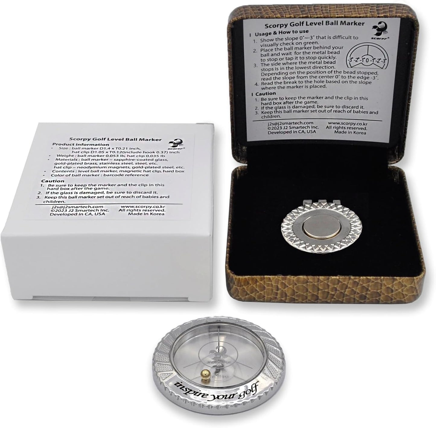 scorpy Golf Level Ball Marker with Metal Bead and Hat Clip, High Precision Putting Green Reading Aid Golf Accessories, Precision Alignment Tool for Perfect Putts