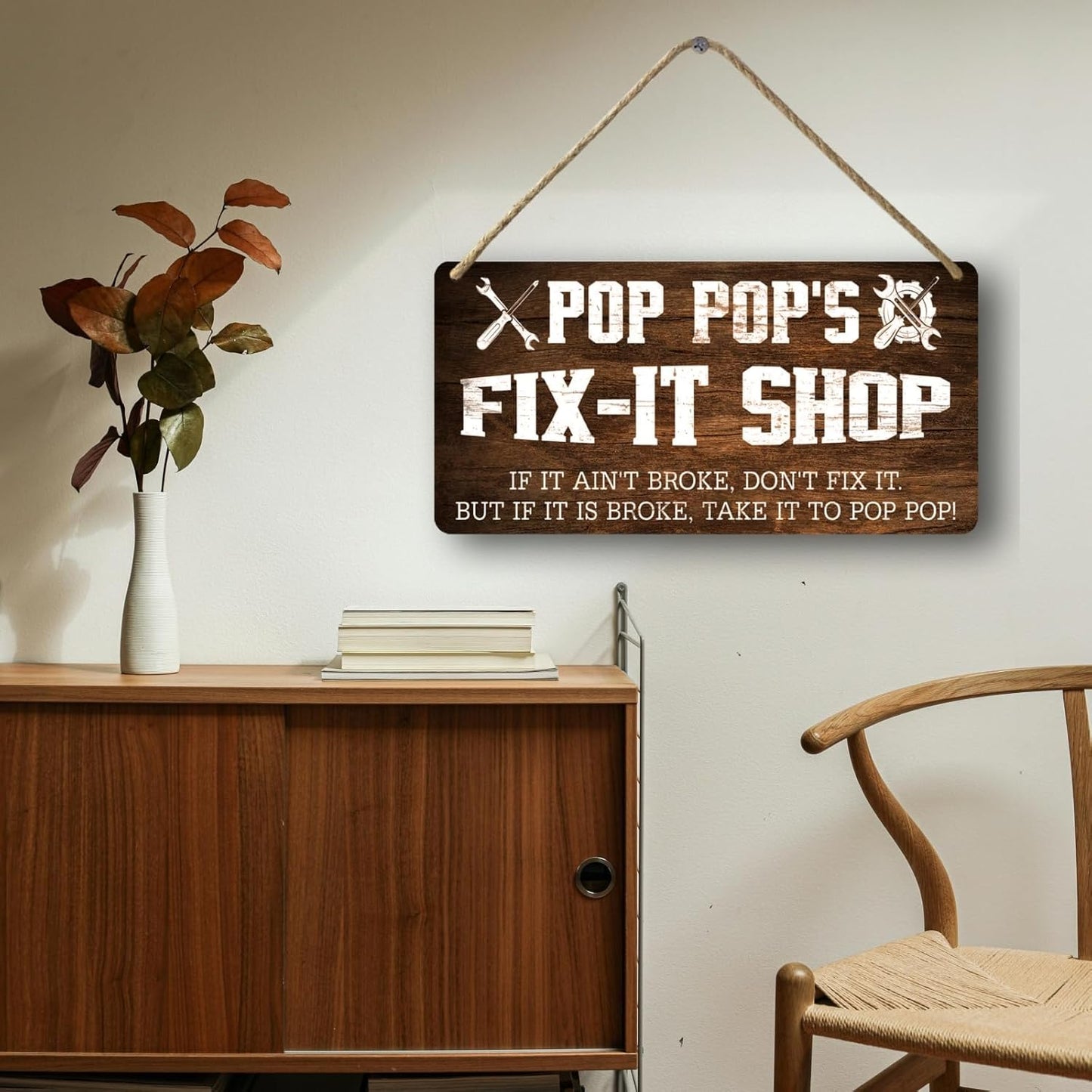Pop Pops Gifts Pop Pop Gifts Vintage Pop Pop's Fix-It Shop If It Ain't Broke Don't Fix It But If It Is Broke Take It To Pop Pop Decor Hanging Wood Sign Home Decor Gift For Grandpa 12x 6 In