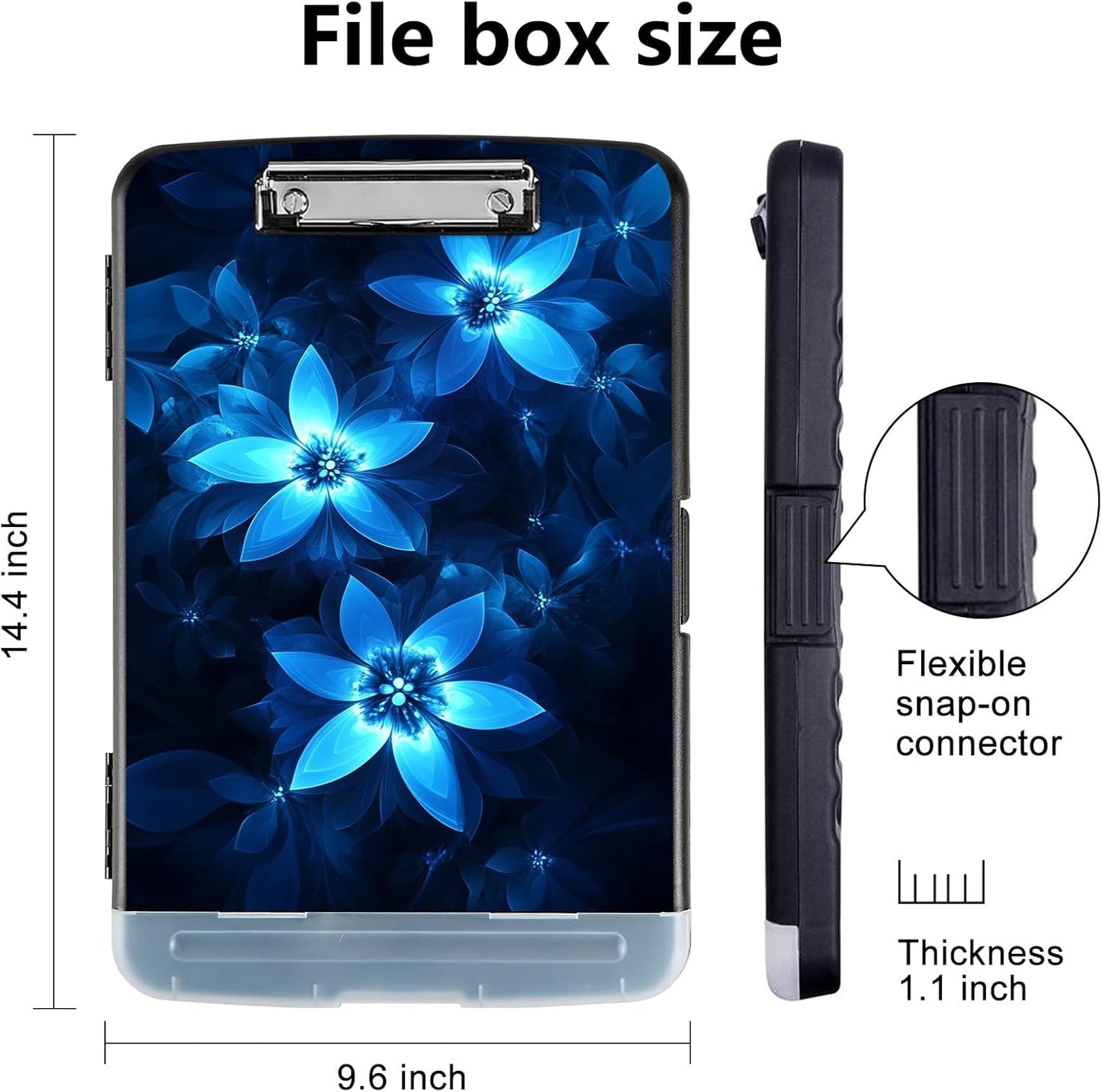 Clipboard with Storage - Large Capacity,Nursing Clipboard with Pen Holder,Heavy Duty,Plastic Side-Opening Folder for Teacher,Nurse - Blue Floral Flowers