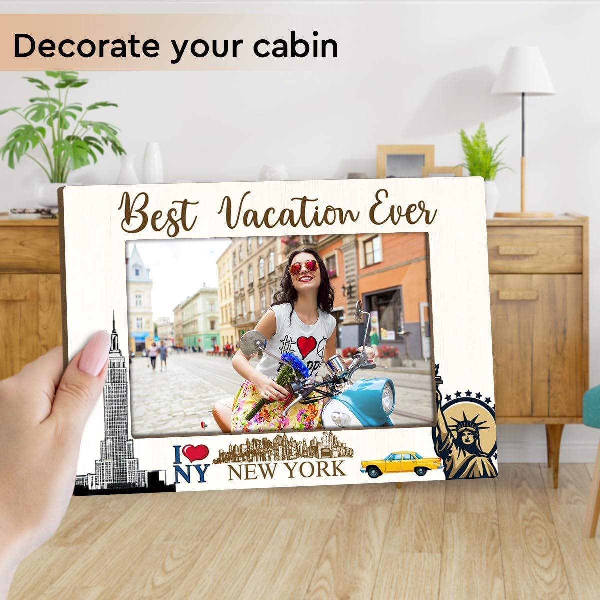 New York Souvenir Gifts Picture Frame for Desk Wooden Picture Frames 4x6 for Holiday Wood Photo Frames for Vacation Honeymoon Gifts for Couples Newlyweds Photo Gifts for International Travelers - M784