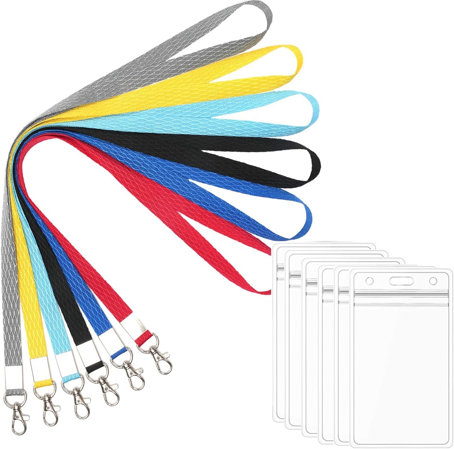 6 Pack Neck Lanyards with Vertical Badge Holder for ID Card Badges Holder Office Black,Red, Blue,Yellow,Gray,Light Blue