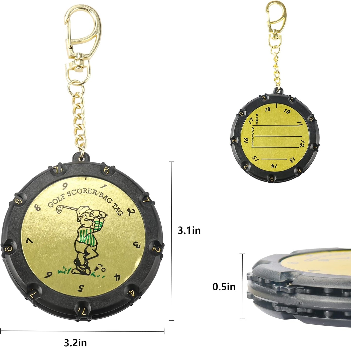 Golf Score Counter 18 Holes Golf Score Stroke Shot Counter Keeper Round Scoring Tag with Clip Keychain
