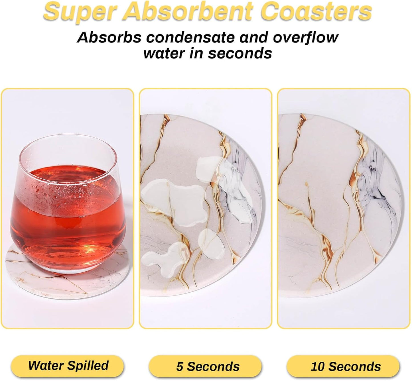 9 Pieces Ceramic Drink Coasters with Holder, Billbotk Absorbent Drink Coasters for Coffee Table, Marble Style Coasters Wooden Table, Suitable for Kinds of Cups, 4 Inches