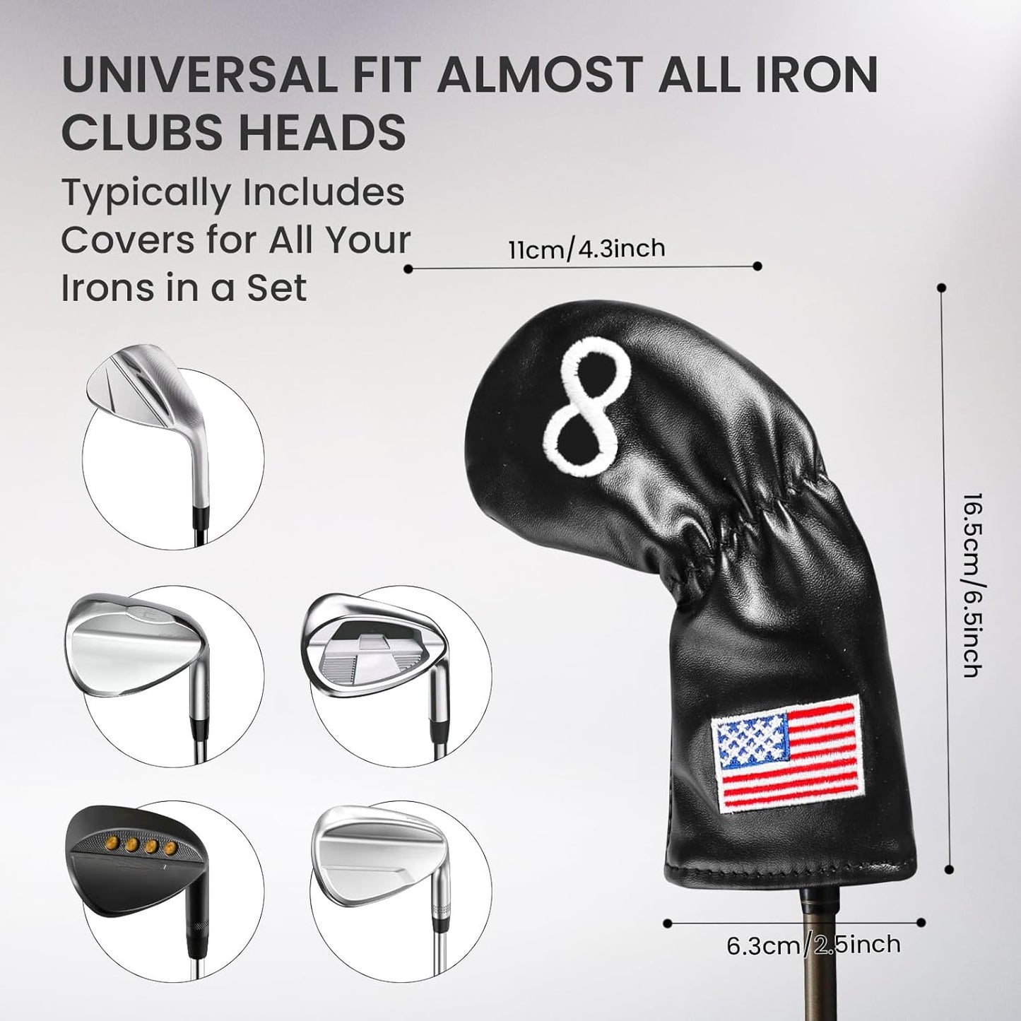 Golf Iron Covers Set US Flag Leather for Irons Value 11 Pack, Long Neck Protector Number Headcover, Universal Head Cover Fit Main Iron Clubs for Men Women Golfer