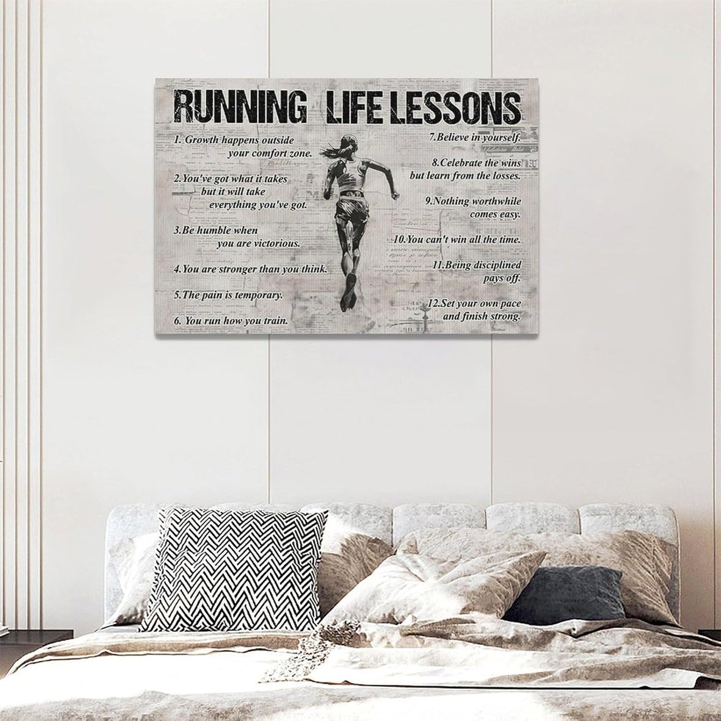 Vintage Running Sports Wall Art Running Life Lessons Wall Decor Running Sign Retro Poster Girl Teenager Room Motivational Decorations Canvas Print Painting Artwork for Bedroom Living Room 24"x16"