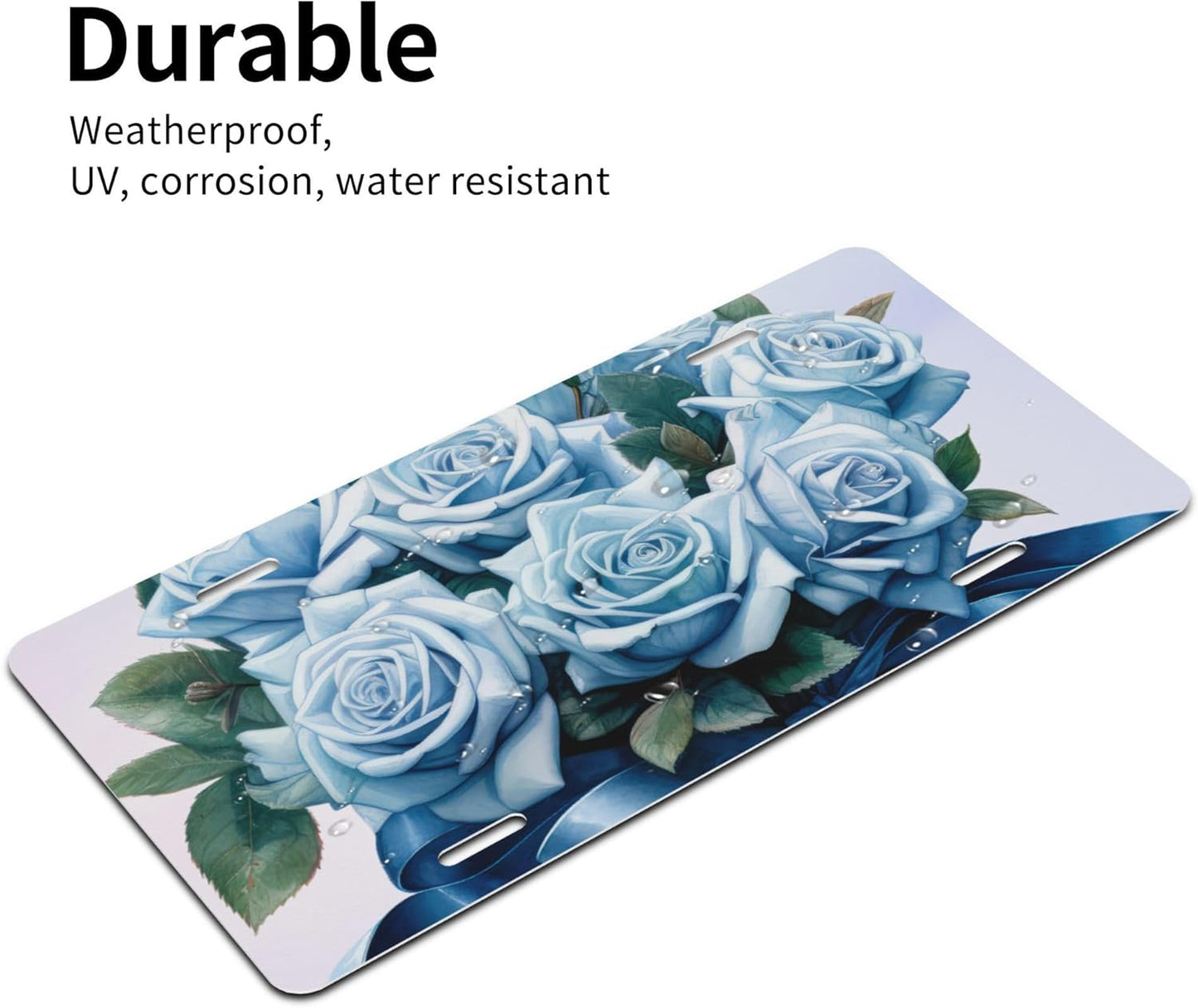 Front License Plate for Car Designs Blue Rose Flower Stainless License Plate Cover Holder for Men Women Metal Aluminum Decorative Accessory Vanity Tag Standard 6 X 12 Inch (4 Holes)