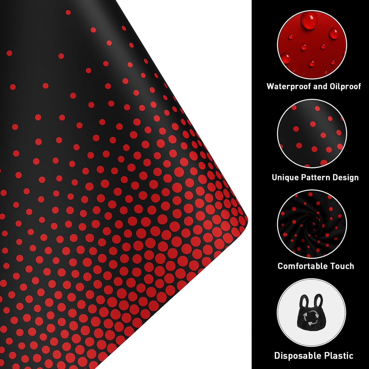 2in1 Disposable Plastic Tablecloths 54" x 108" Black and Red Dot Kitchen Table Cloth Rectangle Table Cover for Wedding Birthday Baby Shower Anniversary Christmas Graduation (Black/Red, 8 Pack)