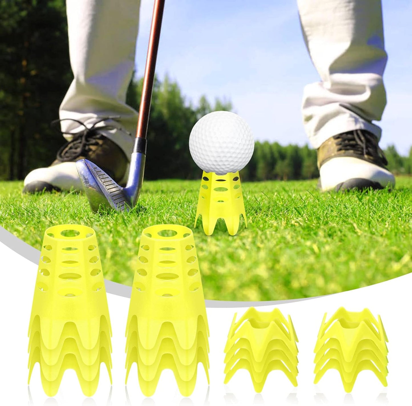 Golf Simulator tees, 24Pcs Plastic Golf Mat Tees for Home, Outdoor or Indoor Golf Tees for Training, Practice Golf tees for Winter Turf and Driving Range, Pack of 12 Tall & 12 Small