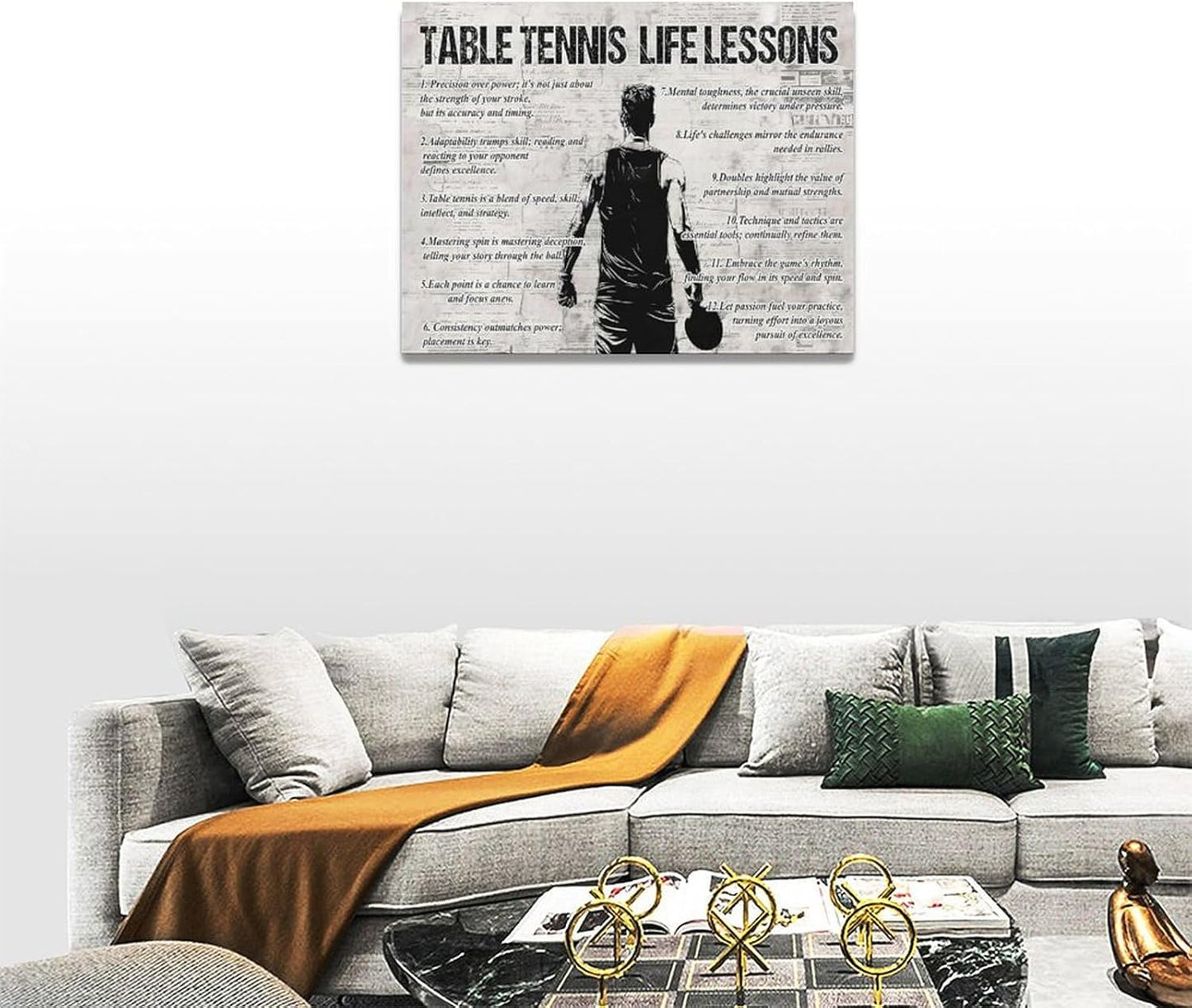 Table Tennis Sports Wall Art Table Tennis Life Lessons Wall Decor Table Tennis Sign Retro Poster Boy Men Motivational Decorations Canvas Print Painting Artwork for Bedroom Living Room Gym 16"x12"