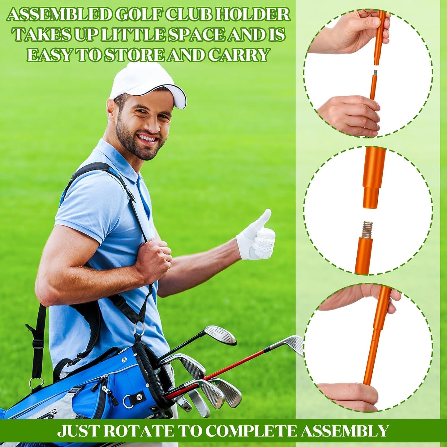 U Shaped Golf Club Holder Detachable Golf Club Stand Made of Stainless Steel Keeps Your Clubs Clean, Dry and Visible, Soft Rubber Covered Metal Golf Club Stand Easy to Carry
