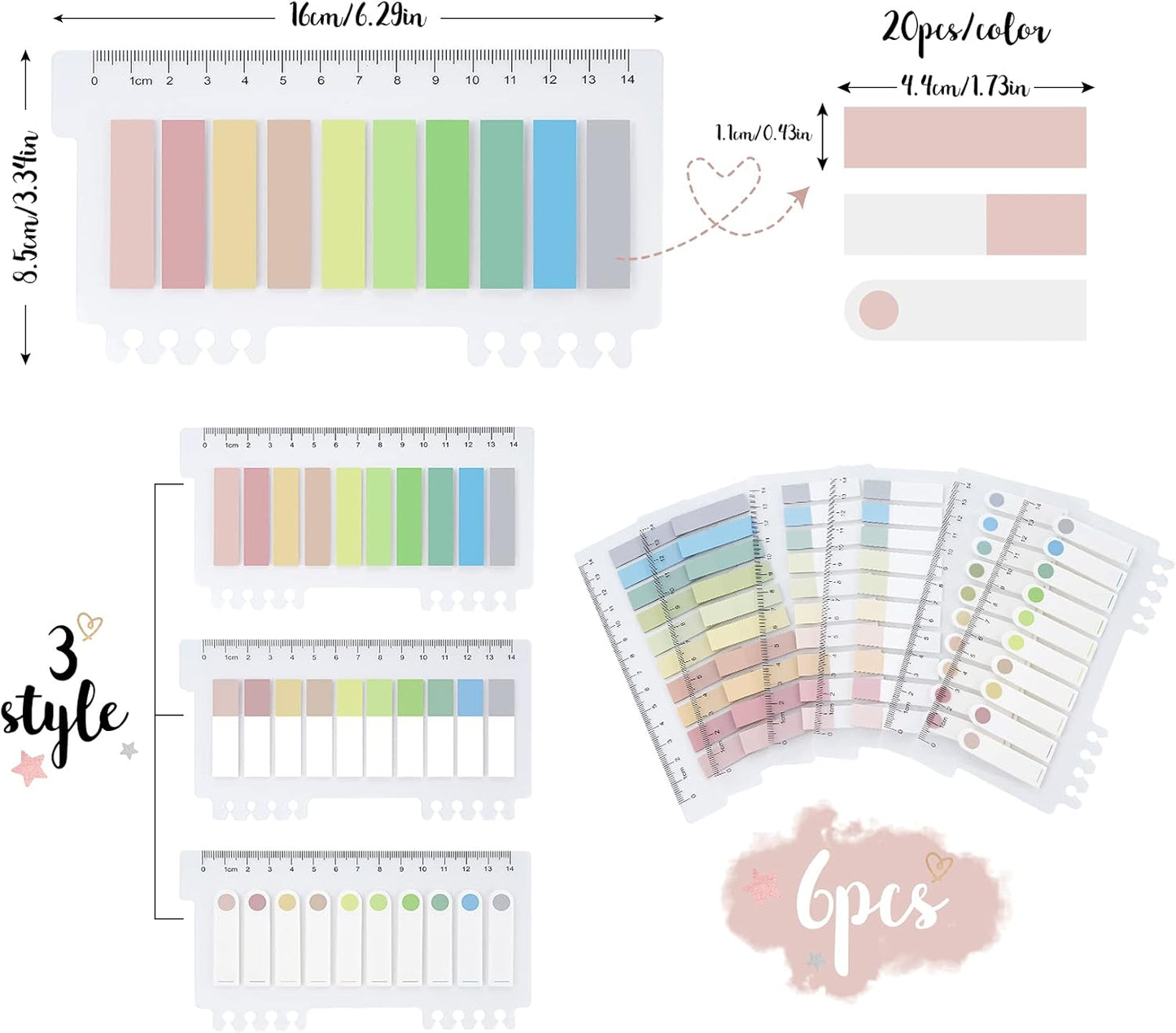 1200 pcs Index Tabs,Sticky Markers Transparent Arrow Index Flags Tabs,Plastic Sticky Notes for Page Marking for Books,Files,Annotation Tabs,10 Colors Macaron Styles Writable Page Tabs