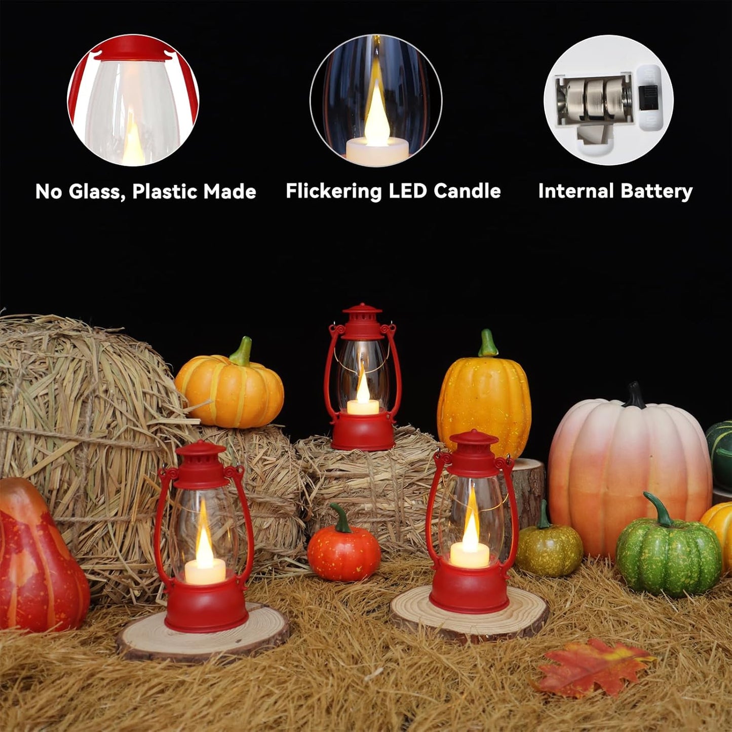12Pcs Red Mini Lanterns for Centerpiece – Vintage Lantern Decor for Christmas, Halloween, Weddings & Western Party – Hanging Ornaments Bulk with Flicker LED Candle for Cowgirl, Camping Decor