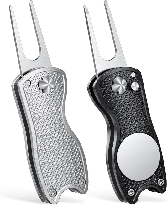 GreenHaven 2-6 Pack Golf Divot Repair Tool for Golfers Foldable Metal Green Tool with Magnetic Putt Alignment Ball Marker Pop-up Fork Tine with Sturdy Aluminum Alloy Handle