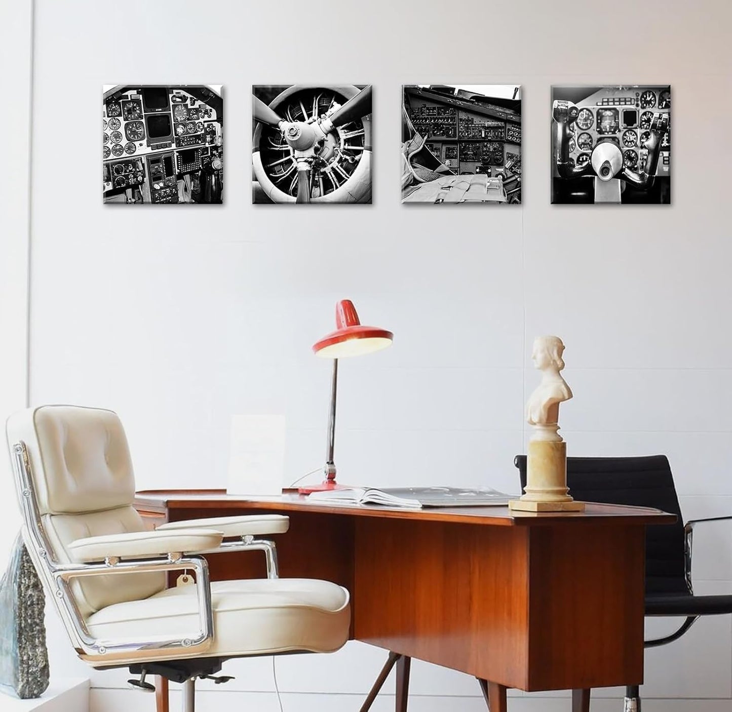 DJSYLIFE Vintage Airplane Wall Art - 4-Panel Black and White Canvas Print Poster, Propeller Plane Close-Up Decor for Office, Bedroom, Man Cave, Modern Home Decor, Ready to Hang 12"x12"x4