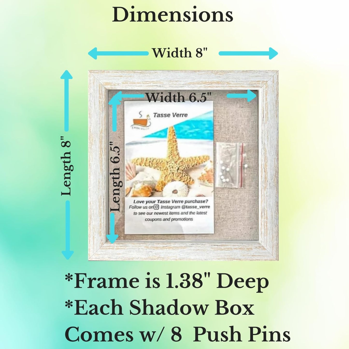 Tasse Verre 8x8 Rustic Display Shadow Box (2-Pack) Frame w/Linen Background and 16 Stick Pins - Ready to Hang Shadowbox Picture Frame - Box Display Baby Memorabilia Wedding