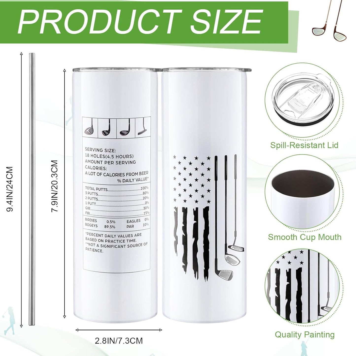 Patelai 4 Pcs Christmas Golf Tumbler Golf Gifts for Men 20oz Insulated Tumbler with Lid Straw Funny Coffee Cup Gift for Dad, Husband, Golfer, Groomsmen, Grandpa, Uncle, Boyfriend, Father, Birthday