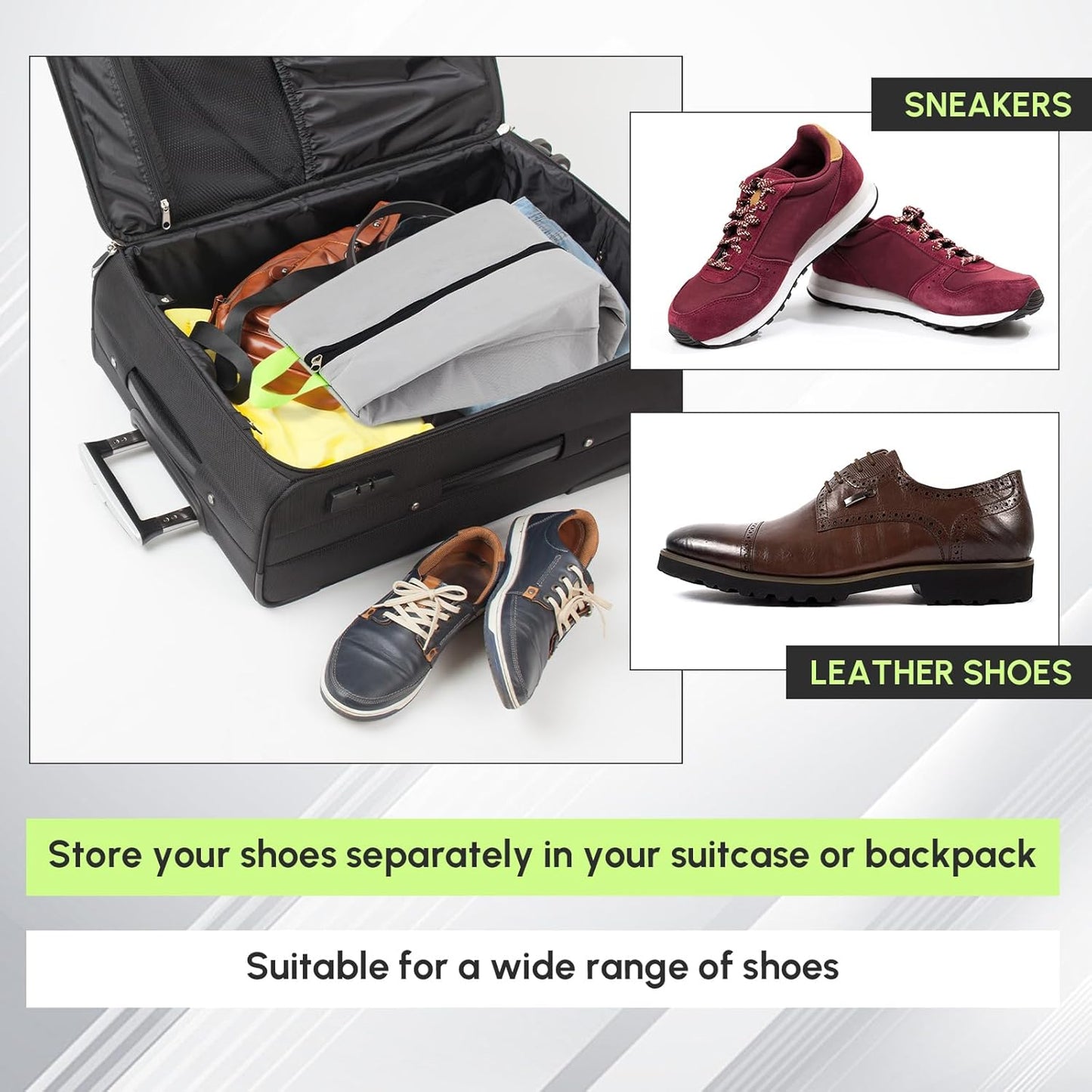 2 Pack Smell Proof Shoe Cleat Bag for Travel Water-Resistant Odor Absorbing Lightweight Golf Soccer Shoe Storage Organizer Pouch with Zipper for Gym Sports Travel Work (Gray, Blue)