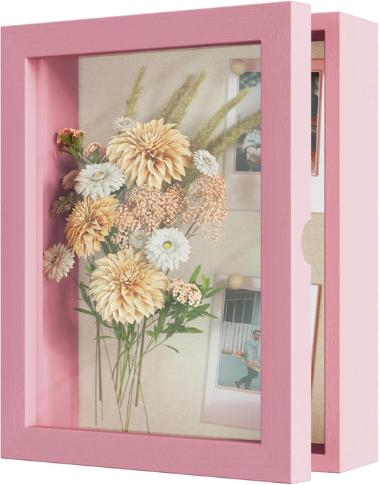 Love-KANKEI Shadow Box Frame 8x10 Shadow Box Display Case with Linen Back Memorabilia Awards Medals Photos Memory Box Gift Pink