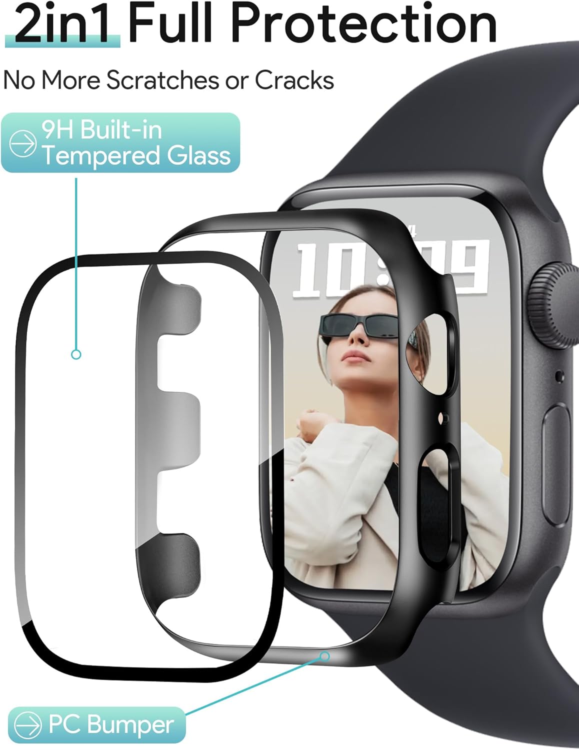 JR.DM 42mm 2 Pack Hard PC Case with HD Tempered Glass Screen Protector for Apple Watch Series 3/2/1, Slim Guard Bumper Full Coverage Protective Anti-Scratch Face Cover for iWatch, Black+ Black