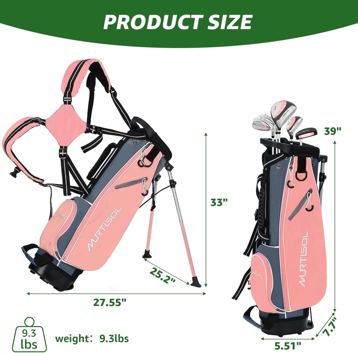 5/6 Pieces Kids Golf Club Set, Junior Golf Club Set Ages 4-12 Includes Stand Bag, 1# Drive, 5# Hybrid, 6/7#, 9/P# Irons and Putter Right Hand for Boys Girls