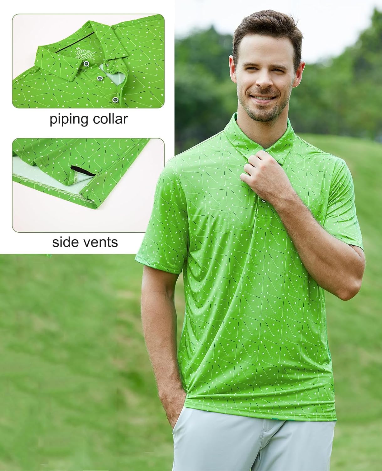 Hodaweisolp Golf Shirts for Men Dry Fit Print Moisture Wicking Performance Short Sleeve Polo Shirt
