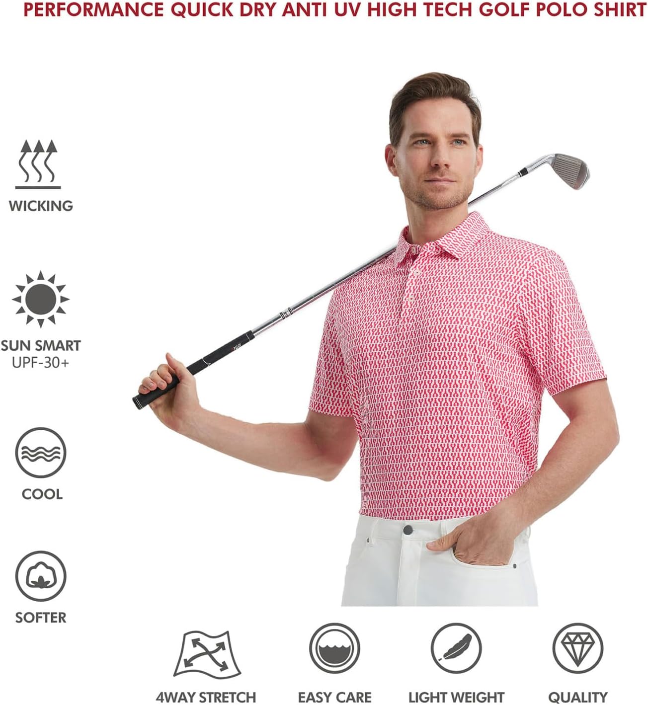 Golf Shirts for Men Dry Fit Short Sleeve Print Performance Moisture Wicking Polo Shirt