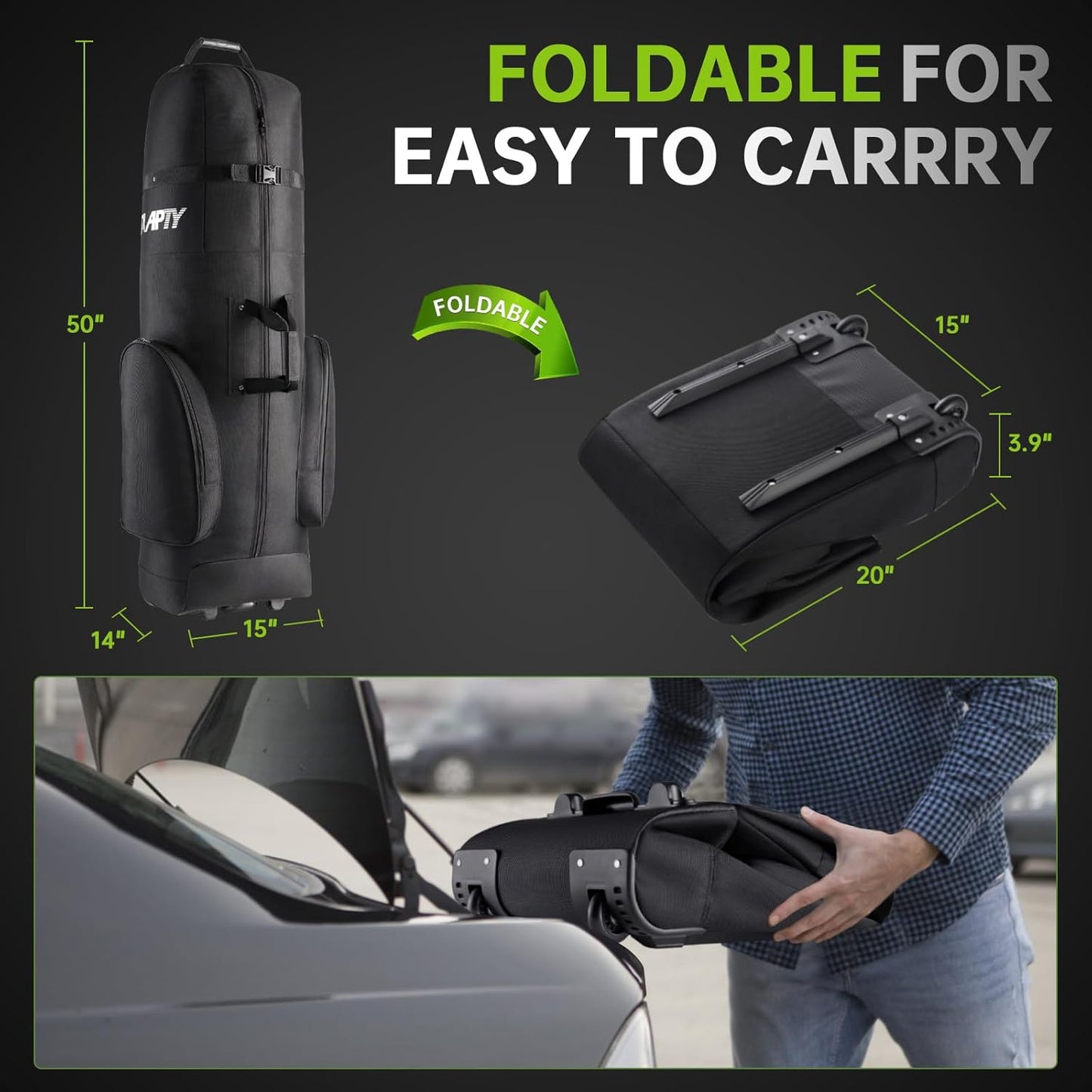 Padded Golf Club Travel Bag with Wheels, Golf Luggage Case Cover for Airlines - 1680D Wear-Resistant Oxford, Waterproof Coating Layer, Universal Size