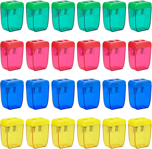 AUSTARK 24Pcs Pencil Sharpener Manual, Small Dual Hole Pencil Sharpeners Bulk for School Office Home, Back to School Supplies