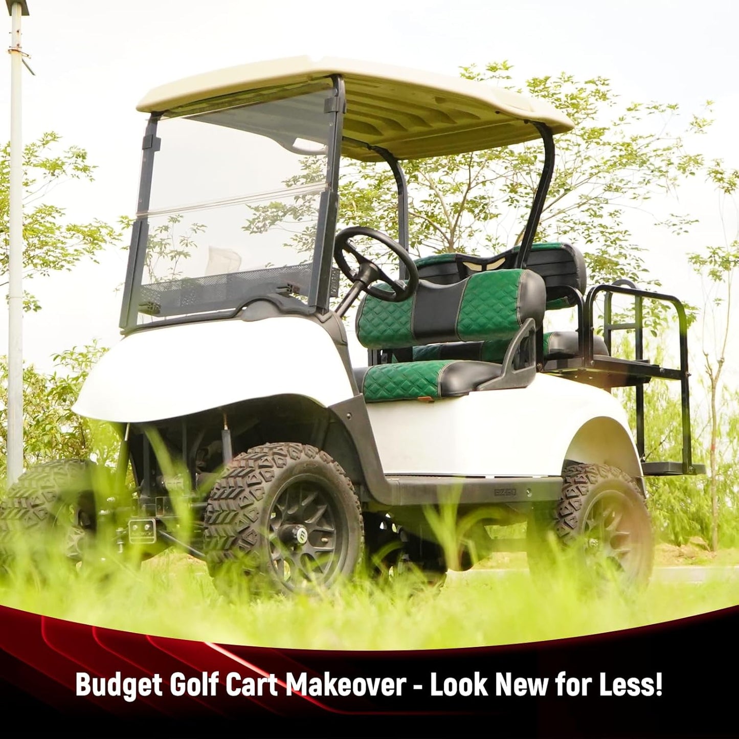 Golf Cart Seat Covers for EZGO RXV 2008 Up Front OEM Universal Seat Cushion, Marine Grade Vinyl Leather EZGO RXV Seat Covers/Easy to Install-Green (2PCS)