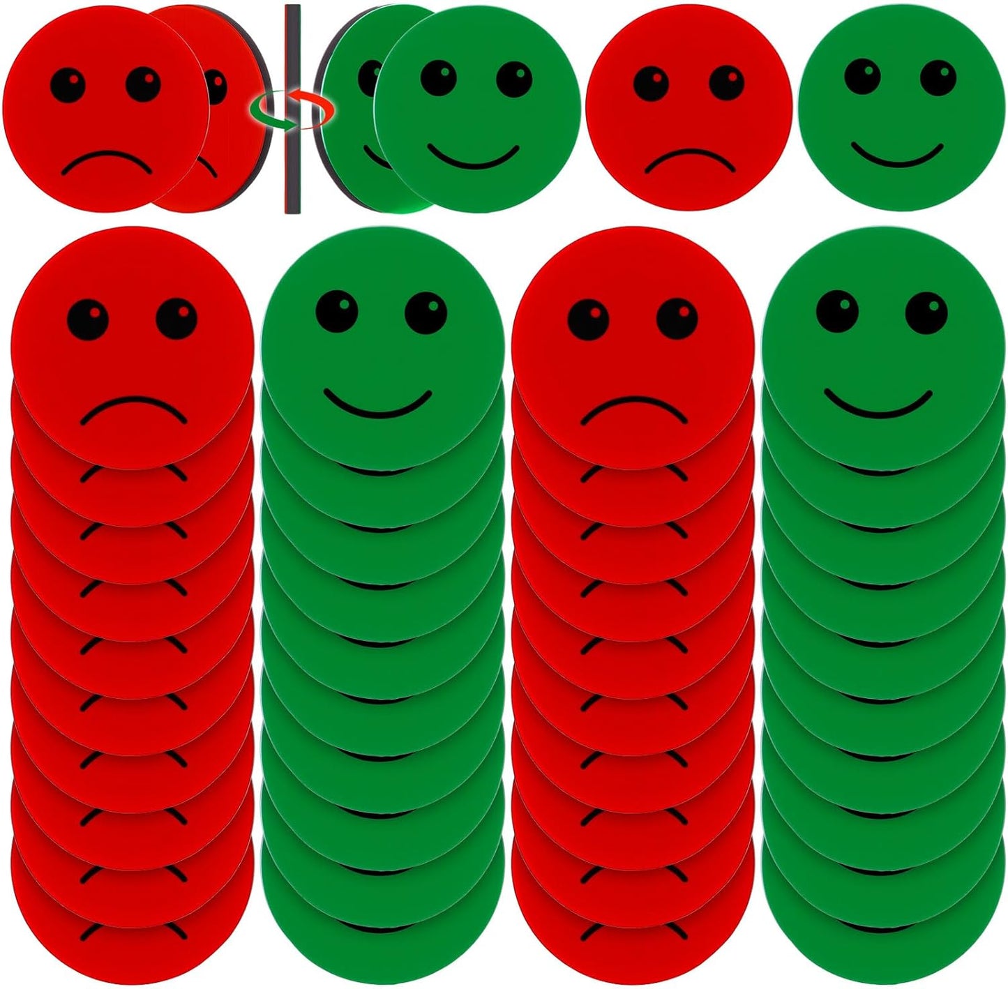 Xuhal 40 Pcs Double Sided Red Green Magnets 1.26'' Red Green Flip Reversible Magnets Dots for Whiteboard Mini Colored Double Sided Reversible Circle Indicator for Office Classroom Decoration (Smile)