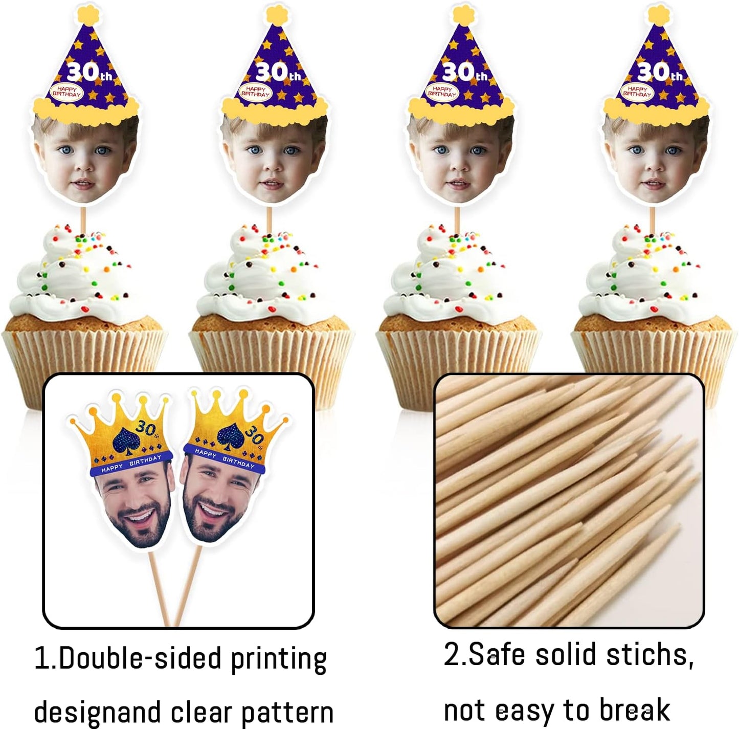 Custom Toothpick Flags with Photo 100Pcs, Personalized Cheese Markers for Hamburger Cupcakes Toppers Party Decoration Food Labeling