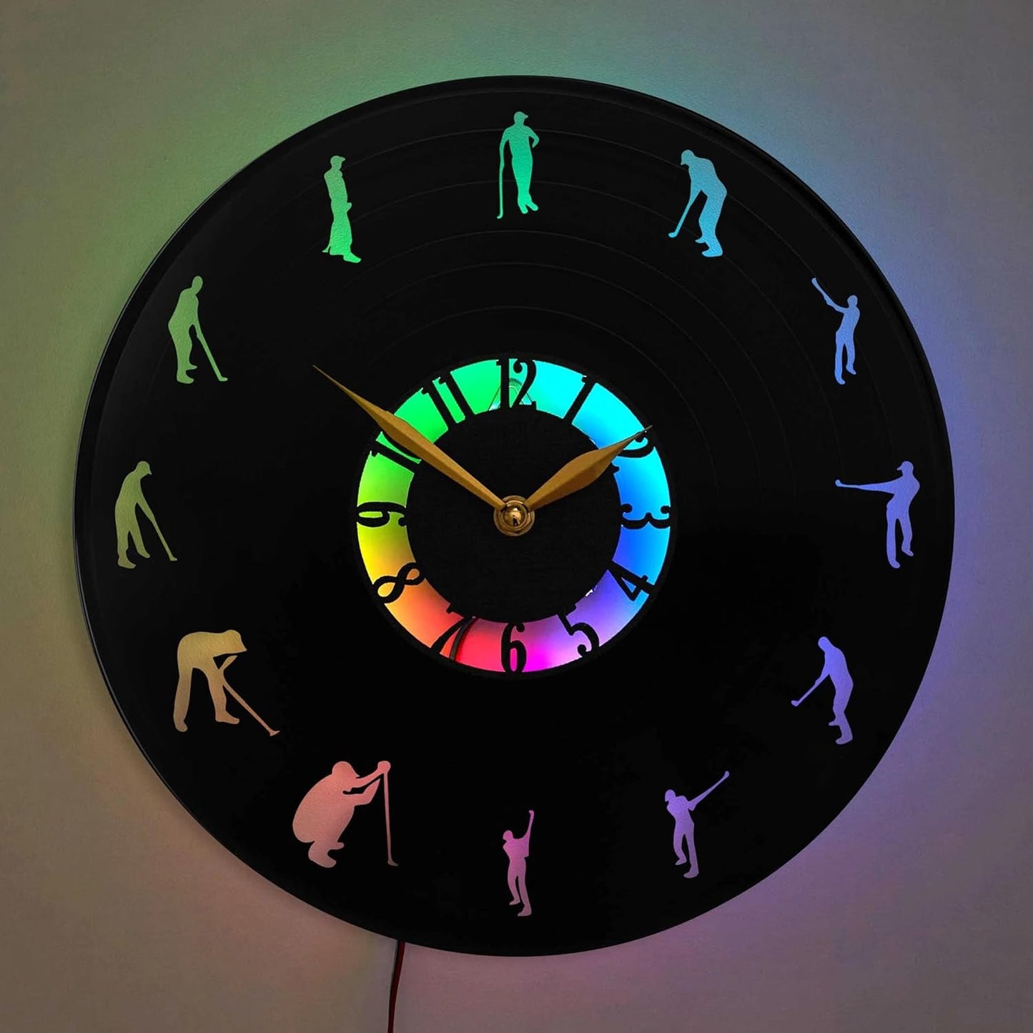 Golf LED Wall Clock – Unique Golf Swing Design, for Golf Enthusiasts, Stylish Golf Course Decor, Black