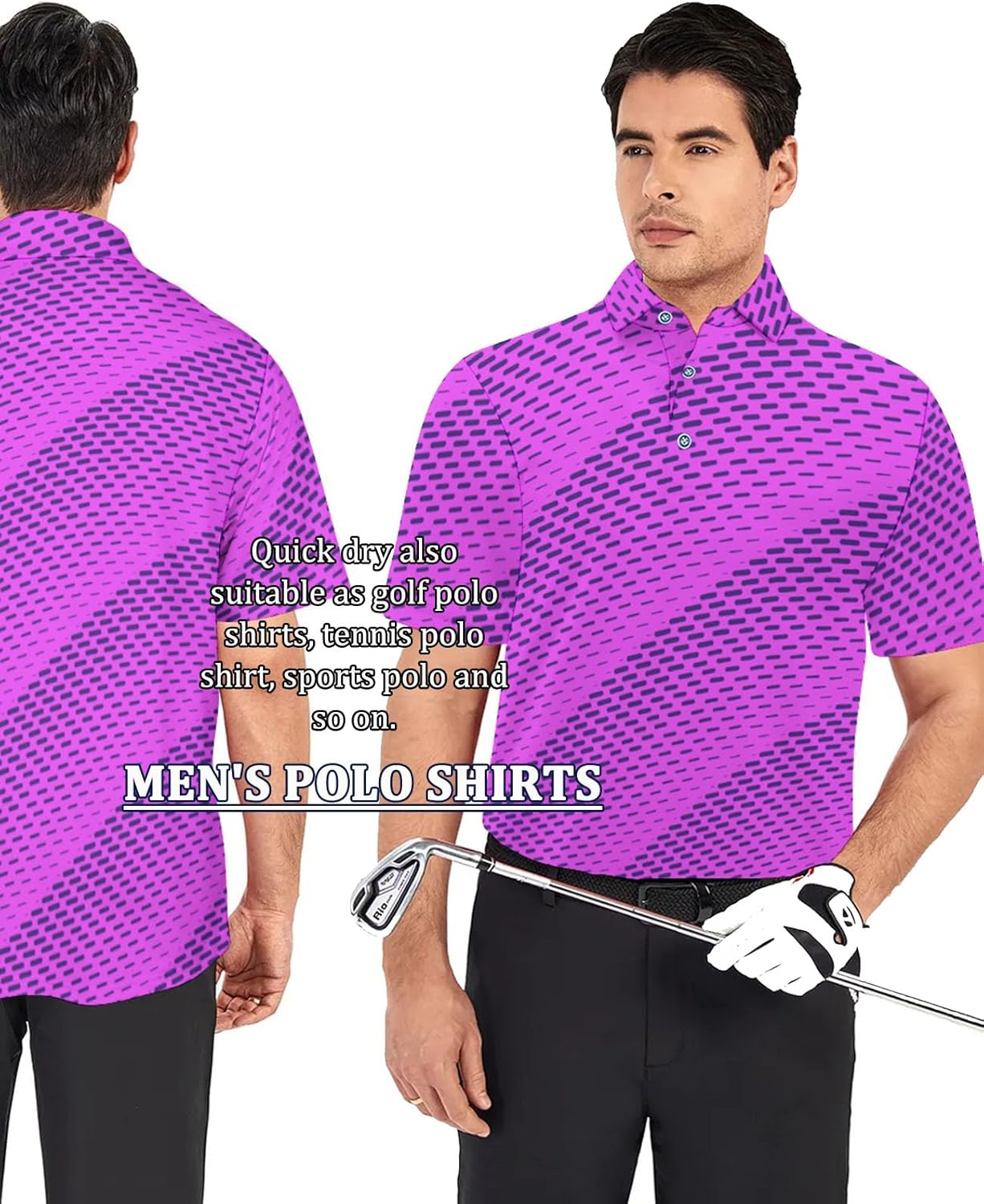 Hodaweisolp Golf Shirts for Men Dry Fit Print Moisture Wicking Performance Short Sleeve Polo Shirt