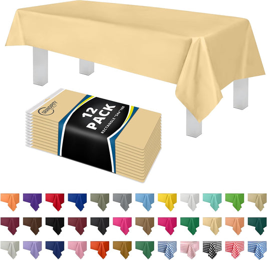 Grandipity 12 Pack Premium Disposable Plastic Tablecloth 54 Inch. x 108 Inch. Decorative Rectangle Table Cover - Ivory