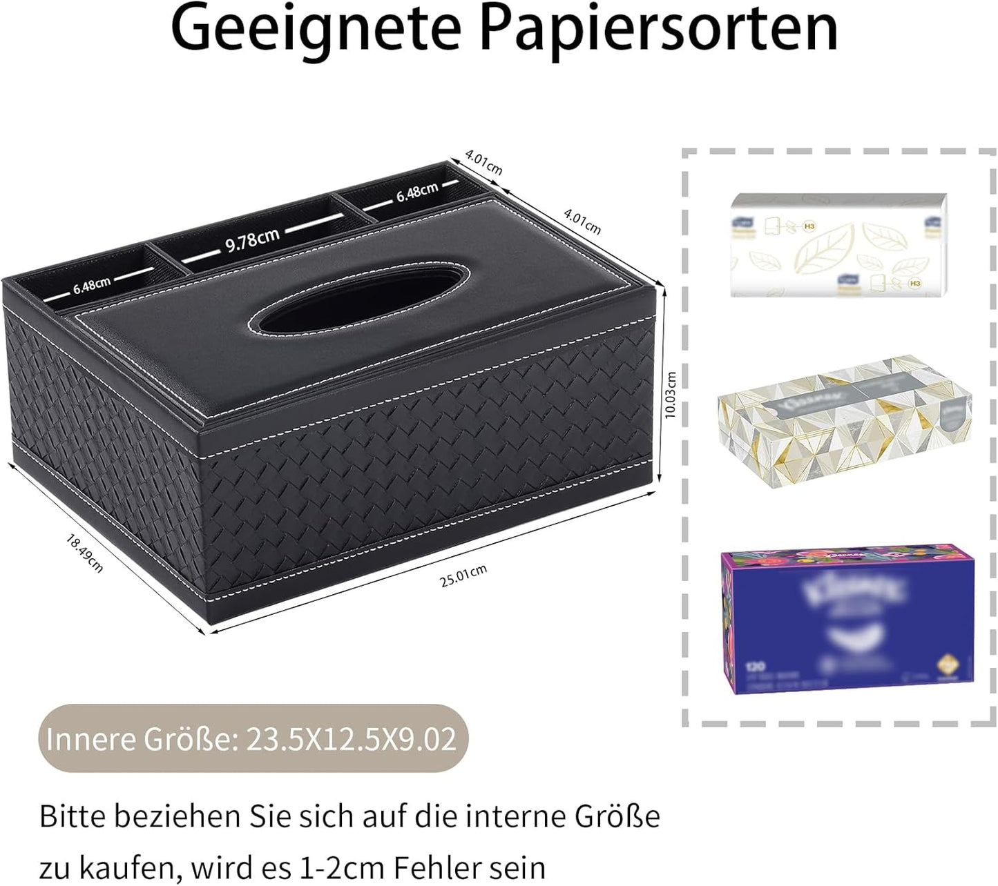 Tissue Box Cover Rectangle Black Tissue Box Holder PU Leather Facial Tissue Organizer,Multifunctional Remote Control Stationery Storage Box,Home Office Supplies Car Napkin Caddy