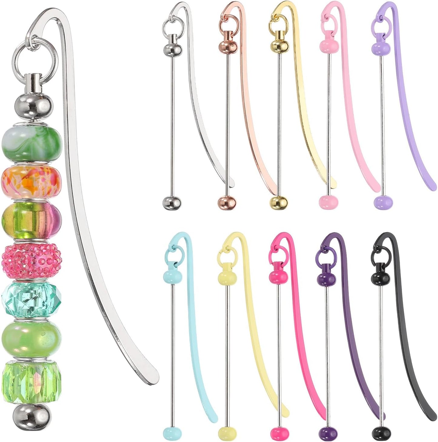 PATIKIL Beadable Bookmarks, 10 Pcs Beaded Bookmark DIY Metal Blank Bar Bulk for Bookmark DIY Making Craft, Beading Pendant Charm, Multicolored