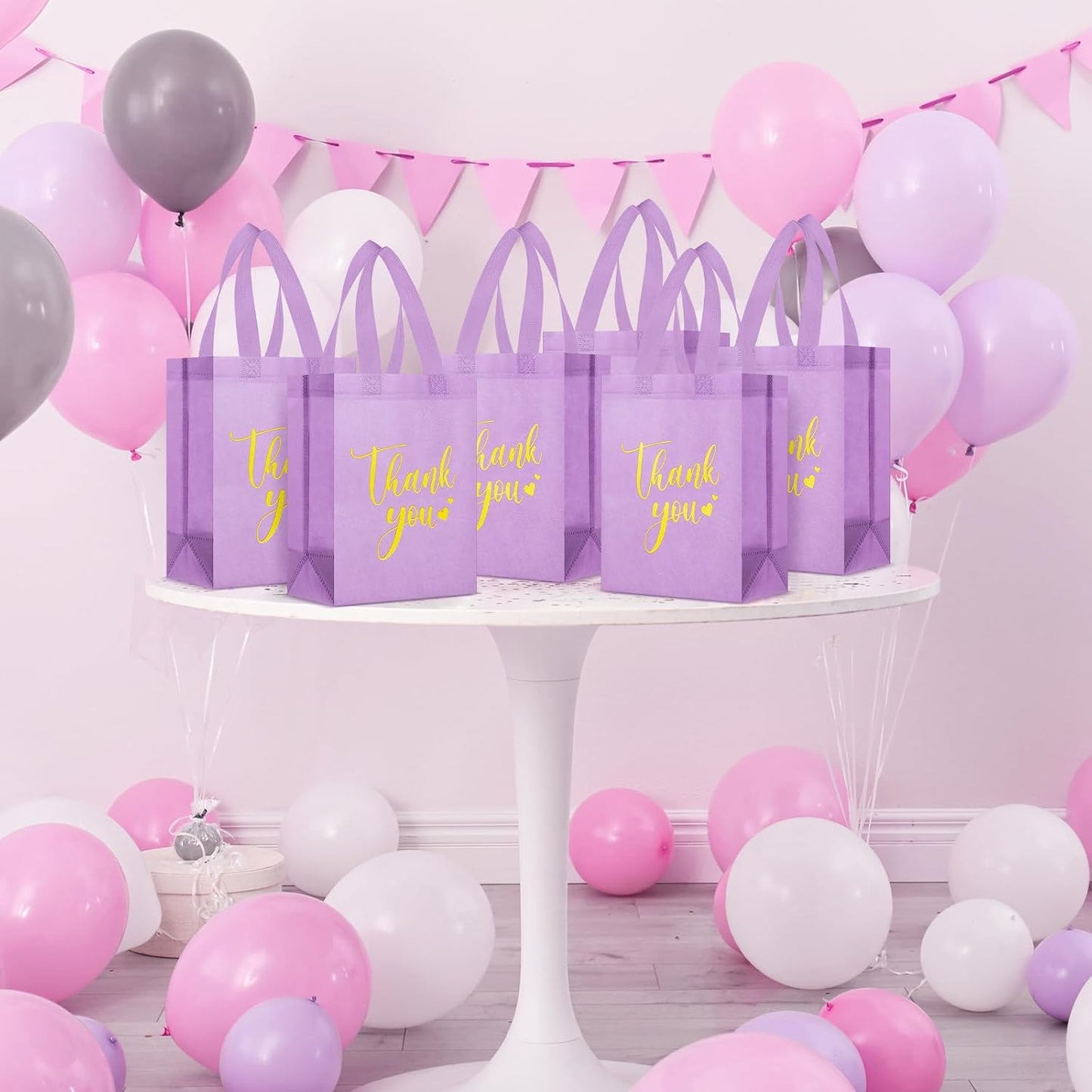 Sweetude 30 Pcs Thank You Gift Bags with Handles Bulk Reusable Goodie Bag Non Woven Foldable Handbag for Graduation Wedding Bridesmaid Gifts(10 x 8 x 4 Inch,Purple)