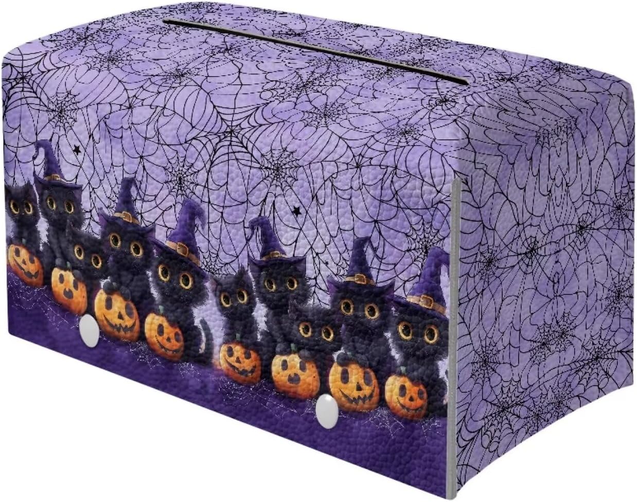 Halloween Tissue Box Covers Rectangle for Bathroom Cute Cat Pumpkin Pattern Pretty Tissue Holder with Bottom Belt Portable for Travel PU Leather Tissue Cover Decorative Organizer