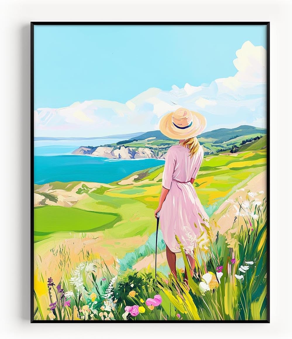 Golf Course Floral Pastel Art Print Posters - Premium Giclee Fine Art Prints - Golf Course Home Decor Posters, Golfer Art Prints for Home and Office Decor - Vintage Aesthetic, Ready to Frame