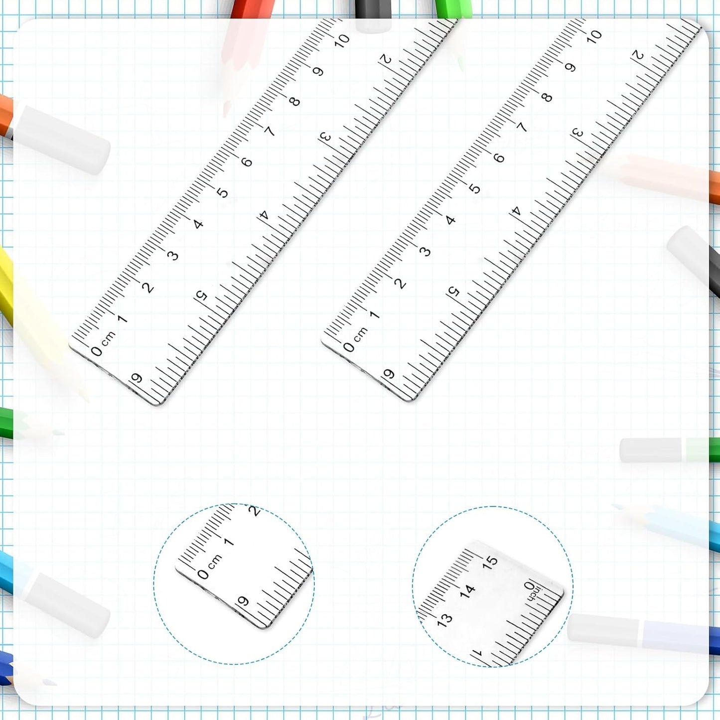 3 Pack 6 Inch Ruler Set Plastic Straight Ruler Transparent Measuring Tool Acrylic Clear Ruler for School Office Student