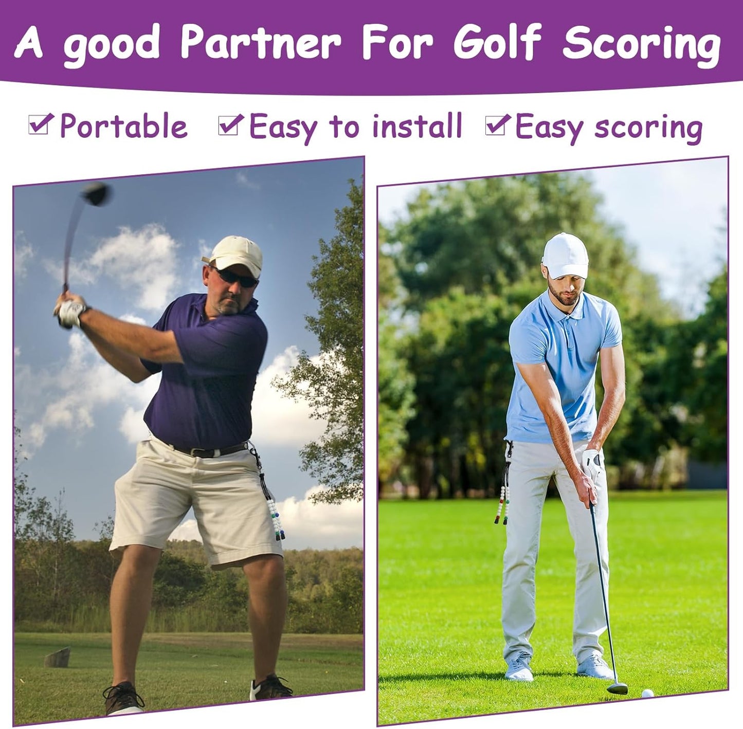 4 Pieces Golf Beads to Count Strokes for Women, Golf Beads Score Counter with Clip, Beaded Scoring String, Suitable for Referee Caddie Golfer