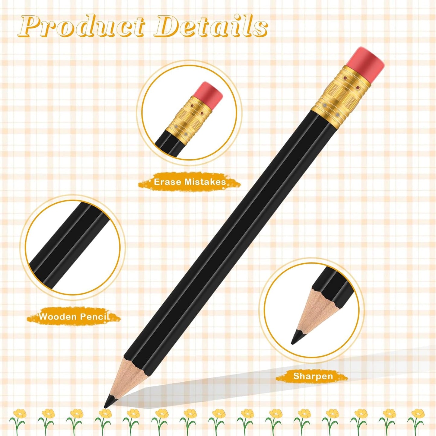 Chivao 288 Pieces Golf Mini Pencils Bulk with Eraser #2 HB Golf Short Pre Sharpened Pencils for Party Favors Office Supplies 4 Inch(Black and Wood)